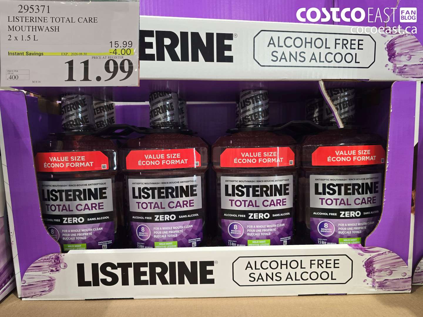 295371 LISTERINE TOTAL CARE MOUTHWASH 2 X 1.5 L ($4.00 INSTANT SAVINGS EXPIRES ON 2026-08-30) $11.99