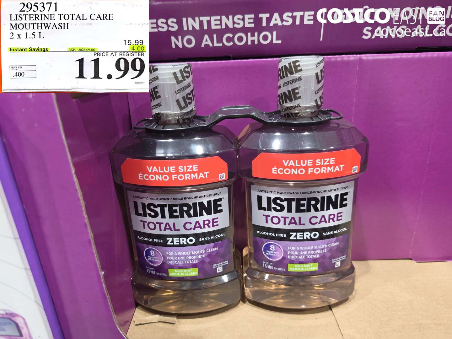 295371 LISTERINE TOTAL CARE MOUTHWASH 2 X 1.5 L ($4.00 INSTANT SAVINGS EXPIRES ON 2026-09-06) $11.99