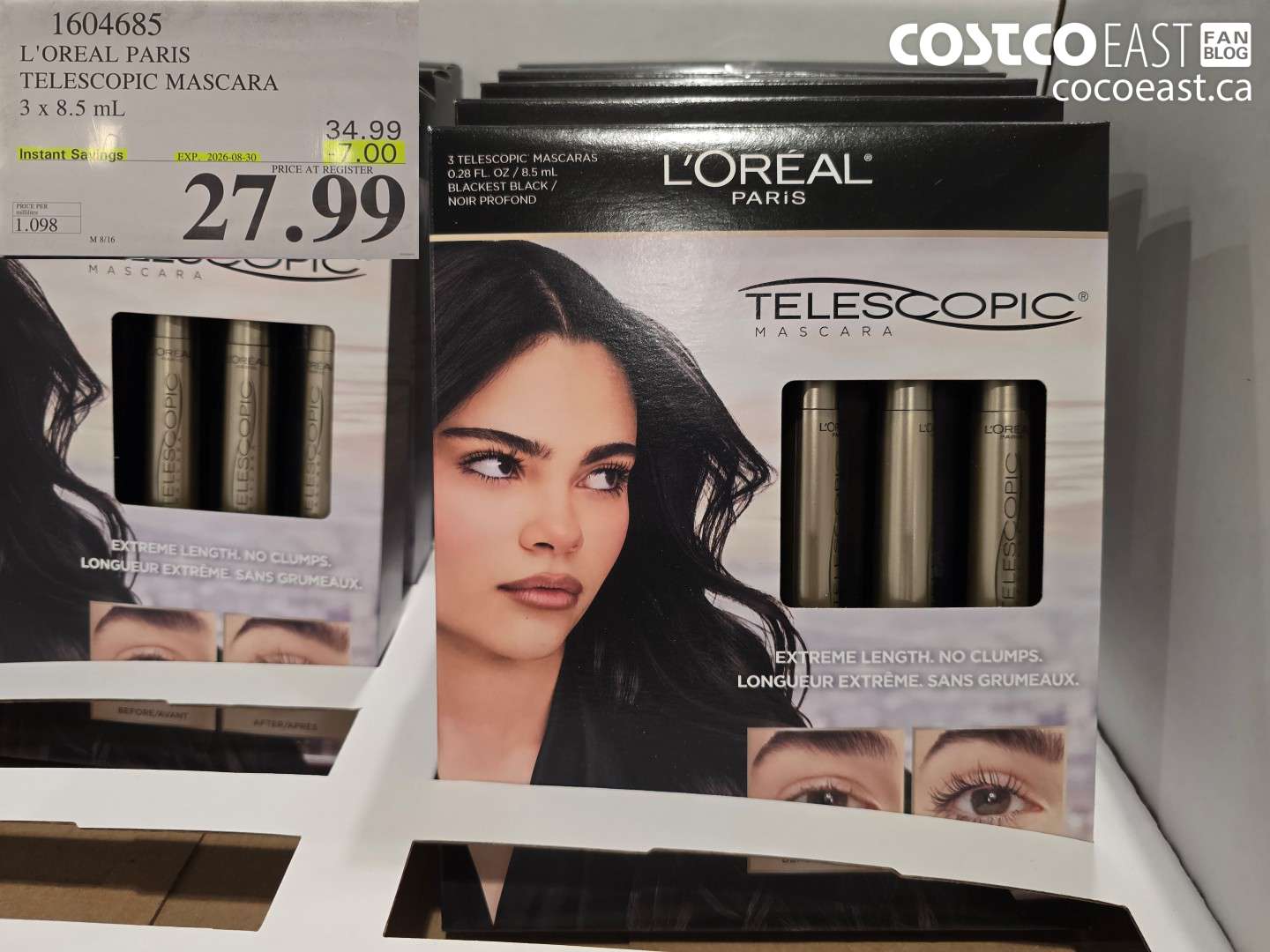 1604685 L'OREAL PARIS TELESCOPIC MASCARA 3 X 8.5 ML ($7.00 INSTANT SAVINGS EXPIRES ON 2026-08-30) $27.99