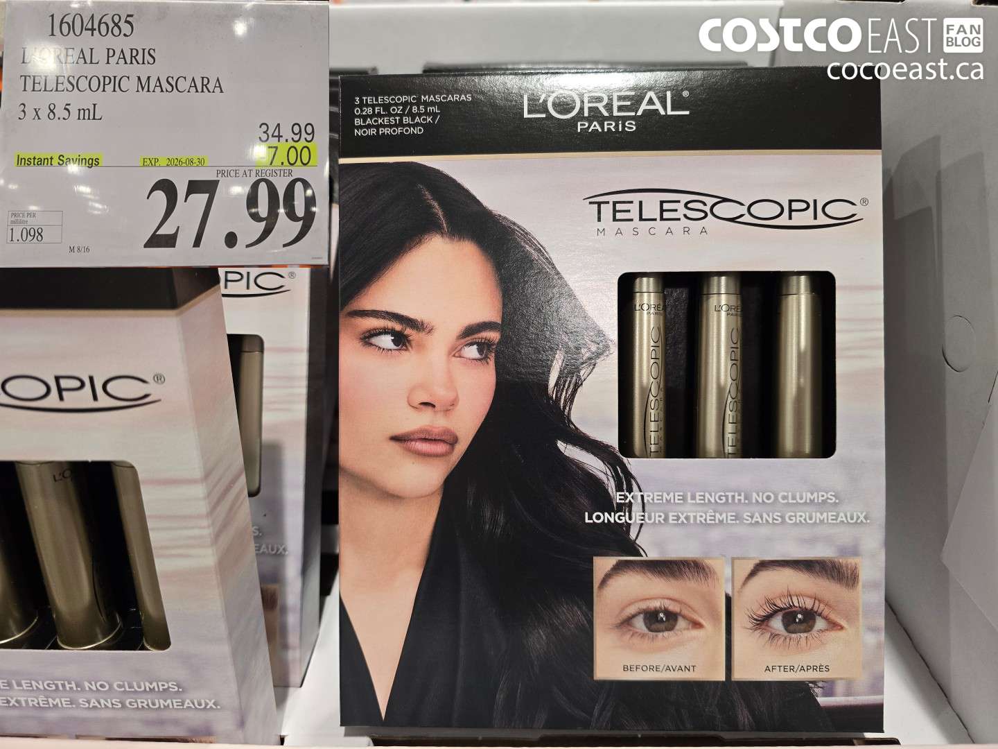 1604685 LOREAL PARIS TELESCOPIC MASCARA 3 X 8.5 ML ($7.00 INSTANT SAVINGS EXPIRES ON 2026-08-30) $27.99