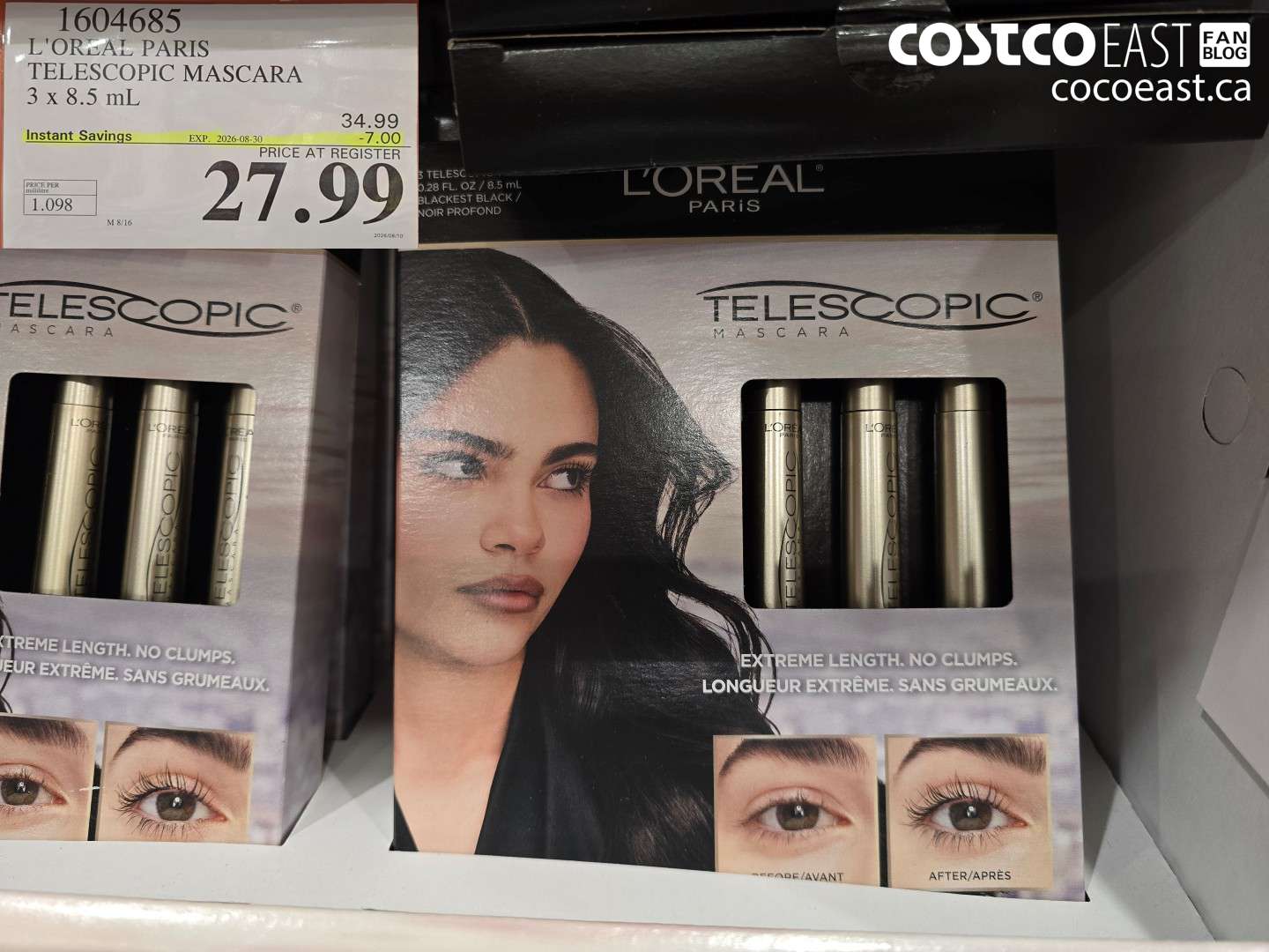 1604685 L'OREAL PARIS TELESCOPIC MASCARA 3 X 8.5 ML ($7.00 INSTANT SAVINGS EXPIRES ON 2026-08-30) $27.99