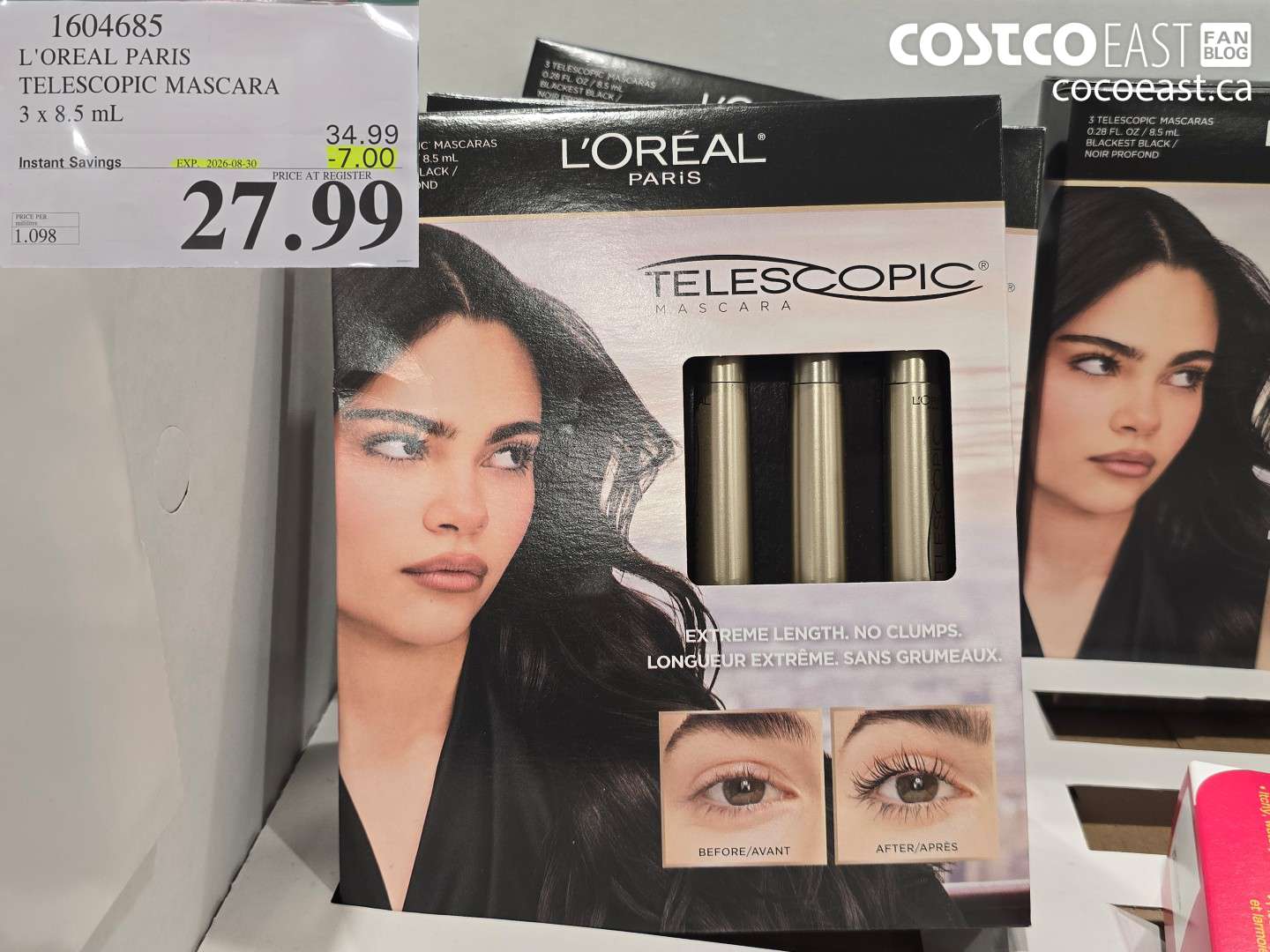 1604685 L'OREAL PARIS TELESCOPIC MASCARA 3 X 8.5 ML ($7.00 INSTANT SAVINGS EXPIRES ON 2026-08-30) $27.99
