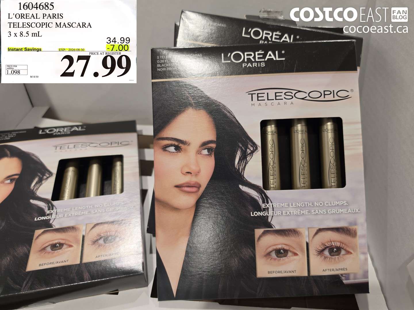 1604685 L'OREAL PARIS TELESCOPIC MASCARA 3 X 8.5 ML ($7.00 INSTANT SAVINGS EXPIRES ON 2026-08-30) $27.99
