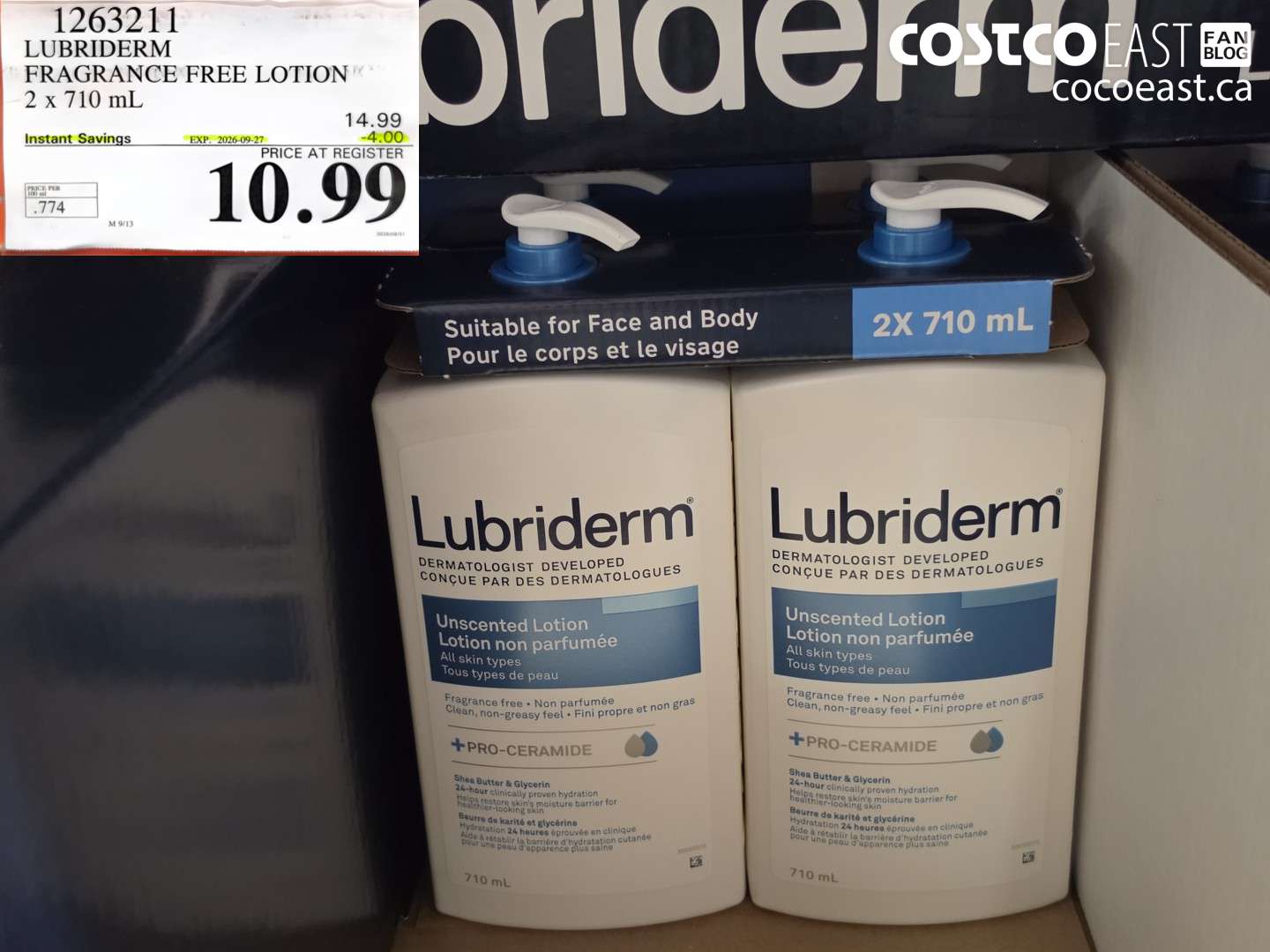 1263211 LUBRIDERM FRAGRANCE FREE LOTION 2 X 710 ML ($4.00 INSTANT SAVINGS EXPIRES ON 2026-09-27) $10.99