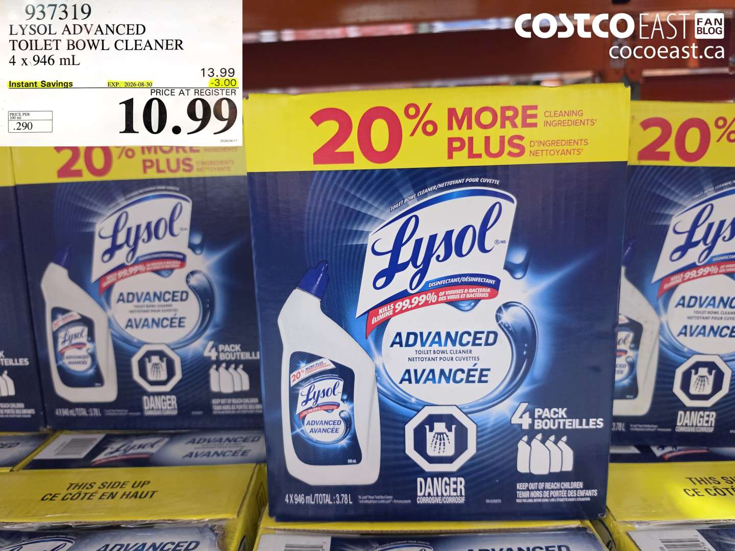 937319 LYSOL ADVANCED TOILET BOWL CLEANER 4 X 946 ML ($3.00 INSTANT SAVINGS EXPIRES ON 2026-08-30) $10.99