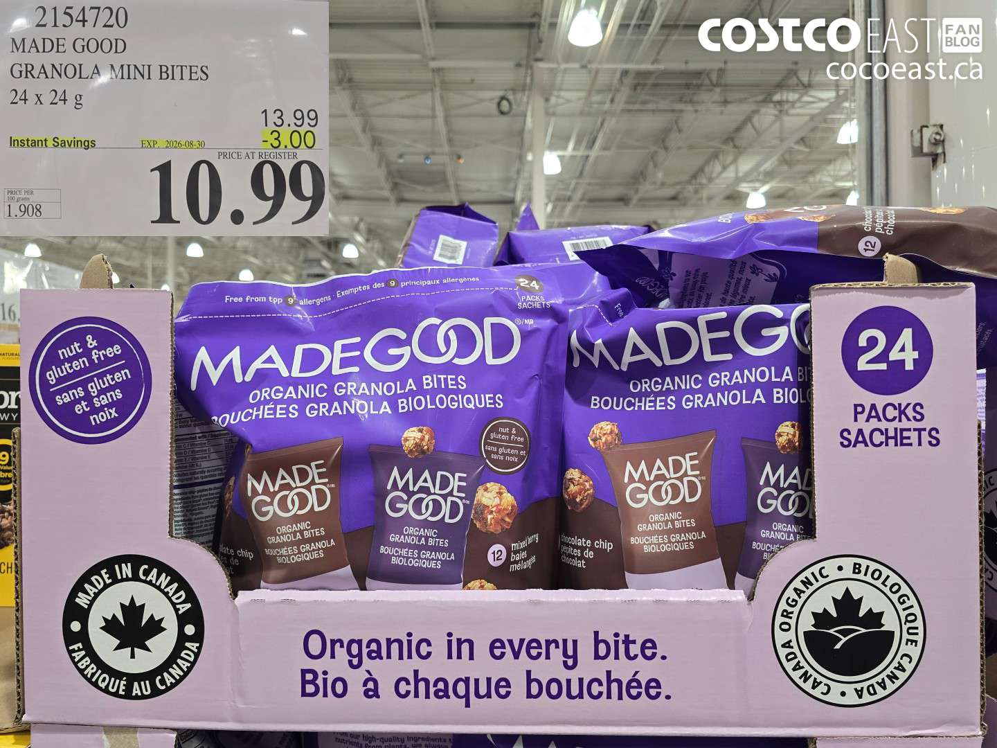 2154720 MADE GOOD GRANOLA MINI BITES 24 X 24 G ($3.00 INSTANT SAVINGS EXPIRES ON 2026-08-30) $10.99
