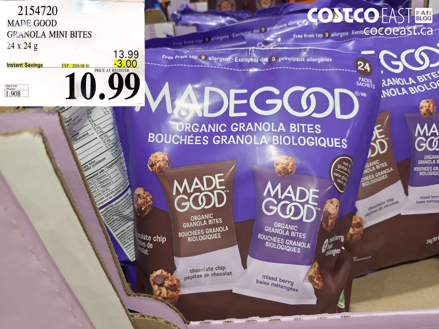 2154720 MADE GOOD GRANOLA MINI BITES 24 X 24 G ($3.00 INSTANT SAVINGS EXPIRES ON 2026-08-30) $10.99
