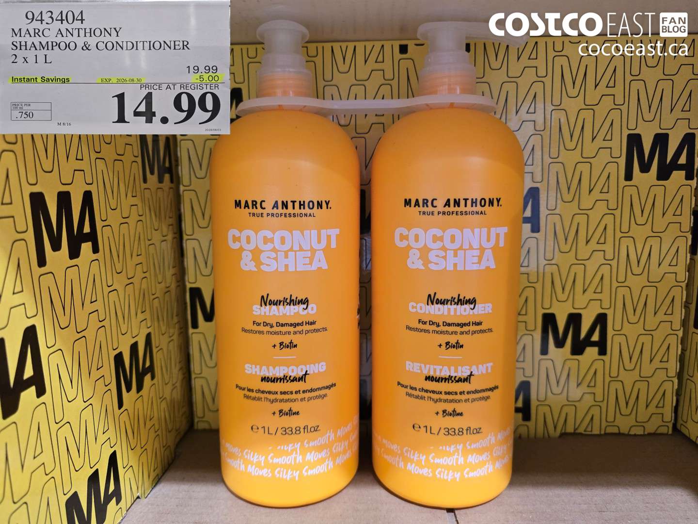943404 MARC ANTHONY SHAMPOO & CONDITIONER 2 X 1 L ($5.00 INSTANT SAVINGS EXPIRES ON 2026-08-30) $14.99