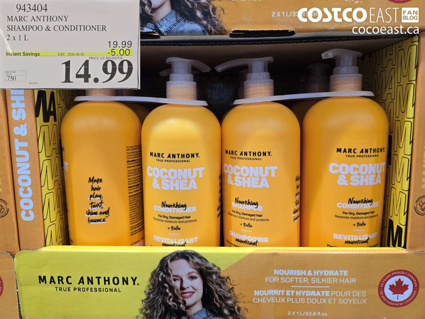 943404 MARC ANTHONY SHAMPOO & CONDITIONER 2 X 1 L ($5.00 INSTANT SAVINGS EXPIRES ON 2026-08-30) $14.99