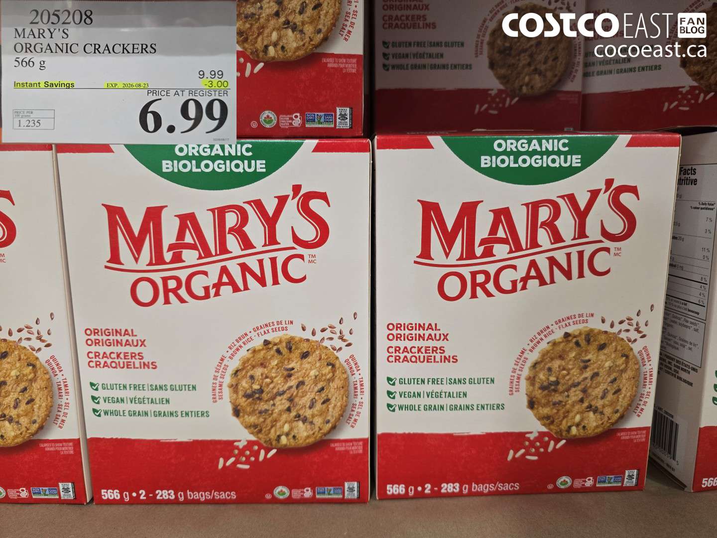 205208 MARY'S ORGANIC CRACKERS 566 G ($3.00 INSTANT SAVINGS EXPIRES ON 2026-08-23) $6.99