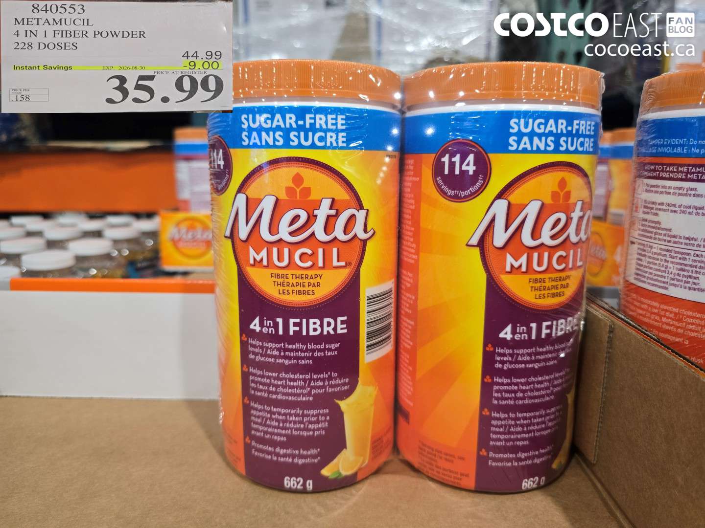 840553 METAMUCIL 4 IN 1 FIBER POWDER 228 DOSES ($9.00 INSTANT SAVINGS EXPIRES ON 2026-08-30) $35.99