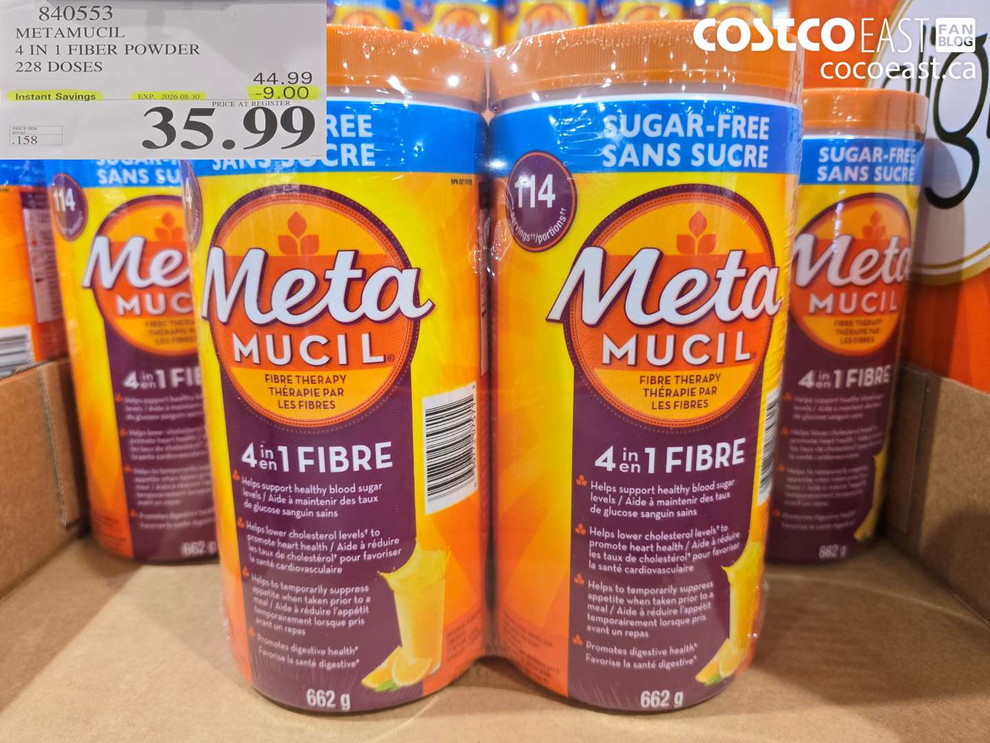 840553 METAMUCIL 4 IN 1 FIBER POWDER 228 DOSES ($9.00 INSTANT SAVINGS EXPIRES ON 2026-08-30) $35.99