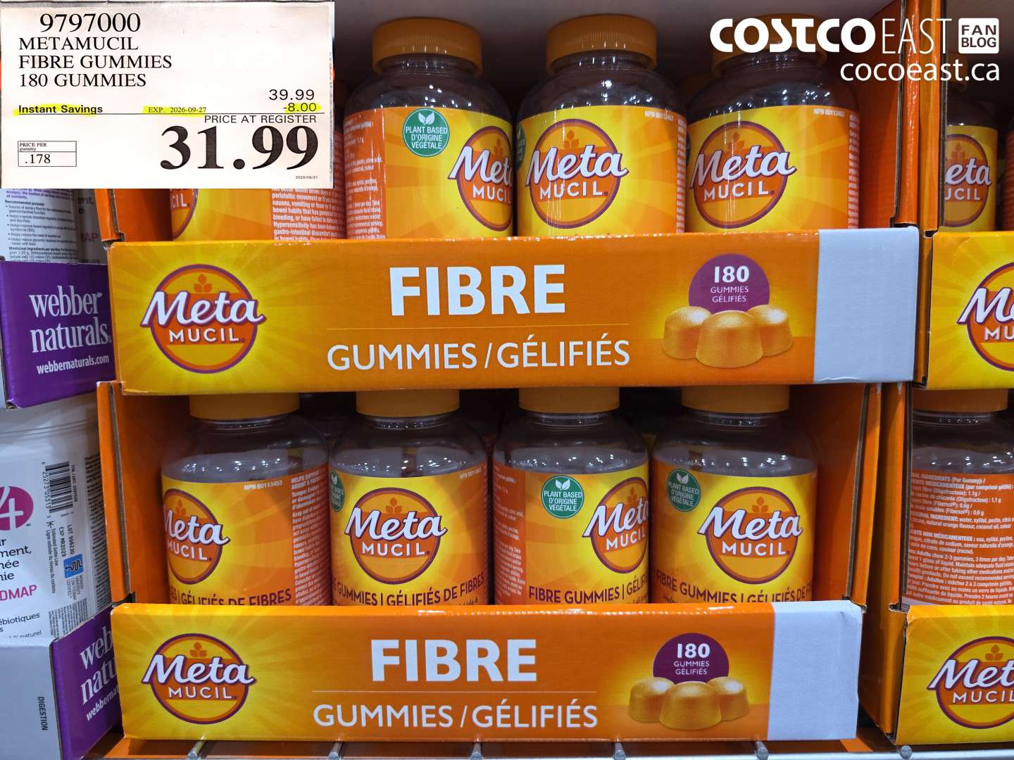 9797000 METAMUCIL FIBRE GUMMIES 180 GUMMIES ($8.00 INSTANT SAVINGS EXPIRES ON 2026-09-27) $31.99