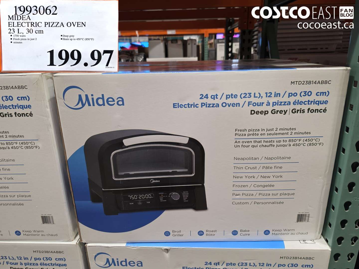 1993062 MIDEA ELECTRIC PIZZA OVEN 23 L, 30 CM $199.97
