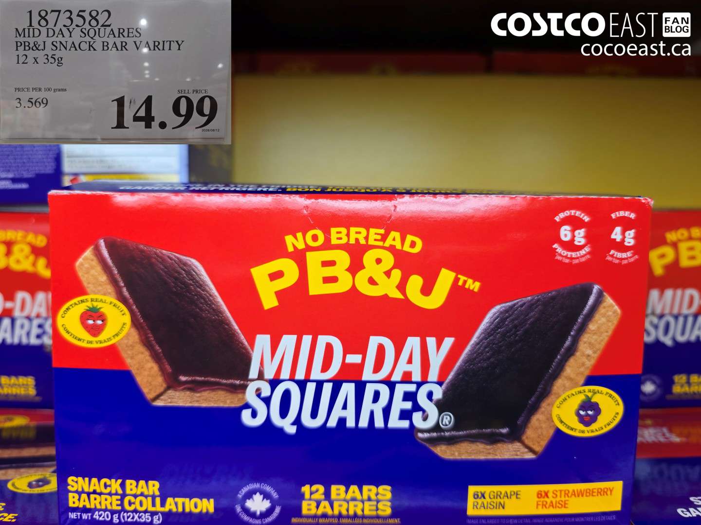 1873582 MID DAY SQUARES PB&J SNACK BAR VARITY 12 X 35G $14.99