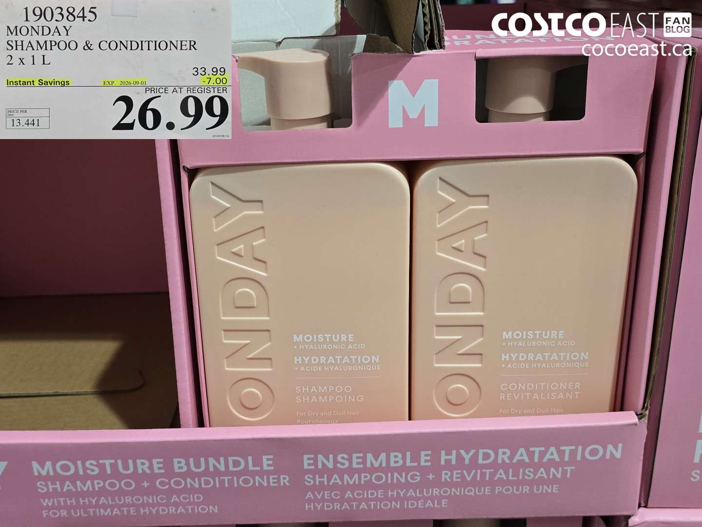 1903845 MONDAY SHAMPOO & CONDITIONER 2 X 1 L ($7.00 INSTANT SAVINGS EXPIRES ON 2026-09-01) $26.99