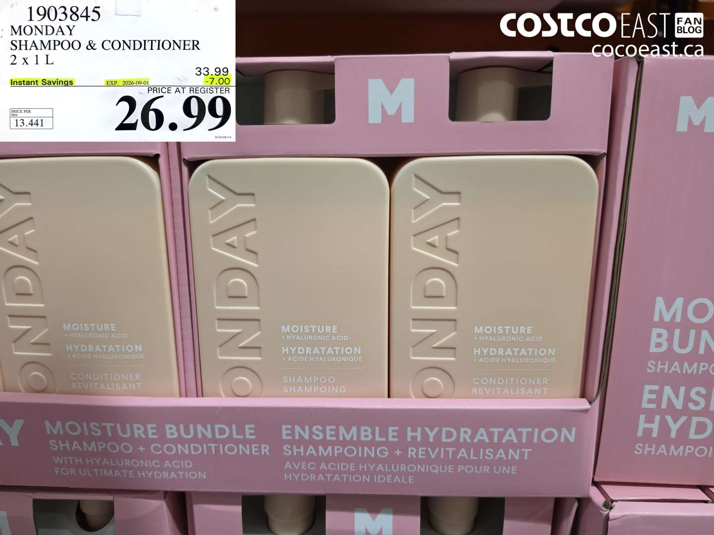 1903845 MONDAY SHAMPOO & CONDITIONER 2 X 1 L ($7.00 INSTANT SAVINGS EXPIRES ON 2026-09-01) $26.99