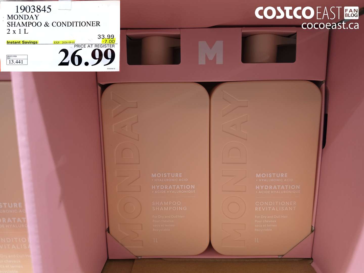 1903845 MONDAY SHAMPOO & CONDITIONER 2 X 1 L ($7.00 INSTANT SAVINGS EXPIRES ON 2026-09-01) $26.99