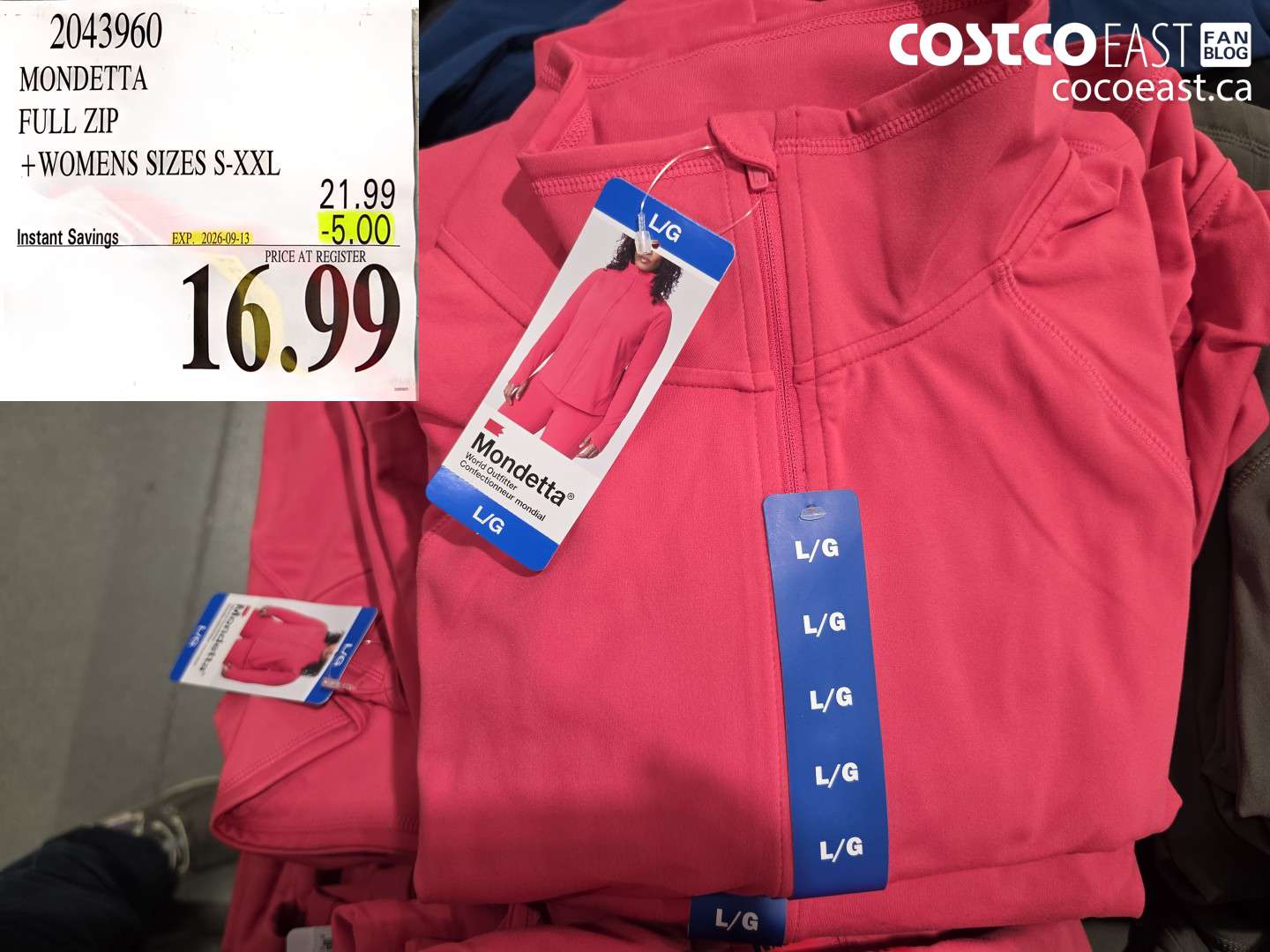 2043960 MONDETTA FULL ZIP WOMENS SIZES S-XXL ($5.00 INSTANT SAVINGS EXPIRES ON 2026-09-13) $16.99