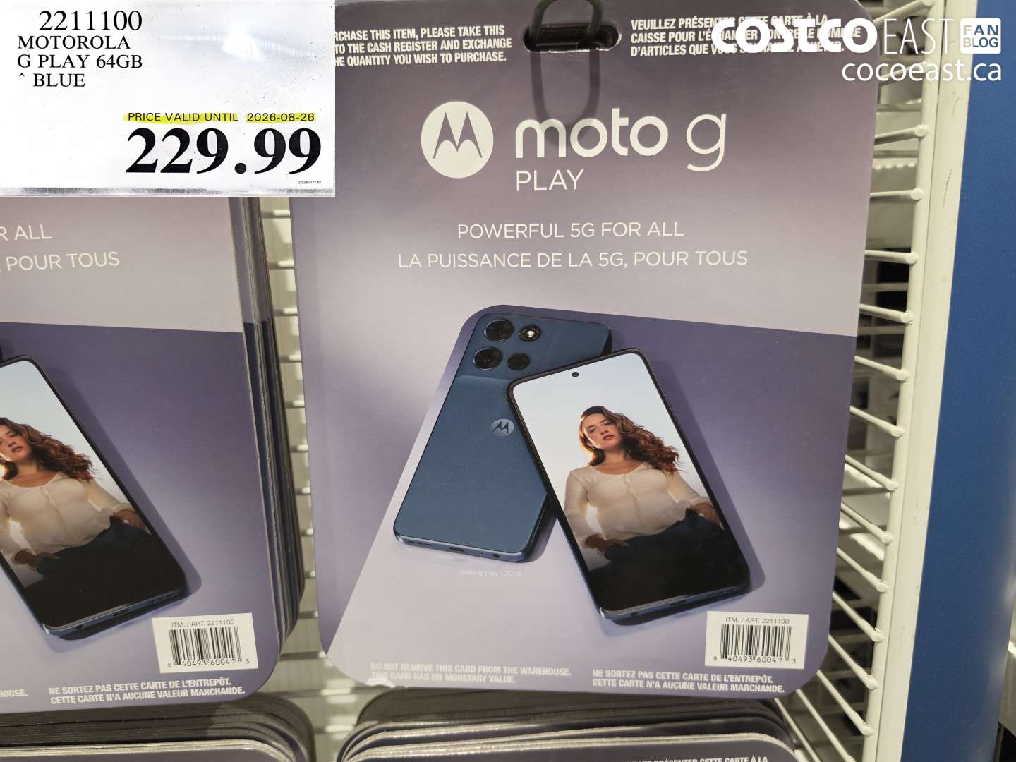 2211100 MOTOROLA G PLAY 64GB BLUE $229.99