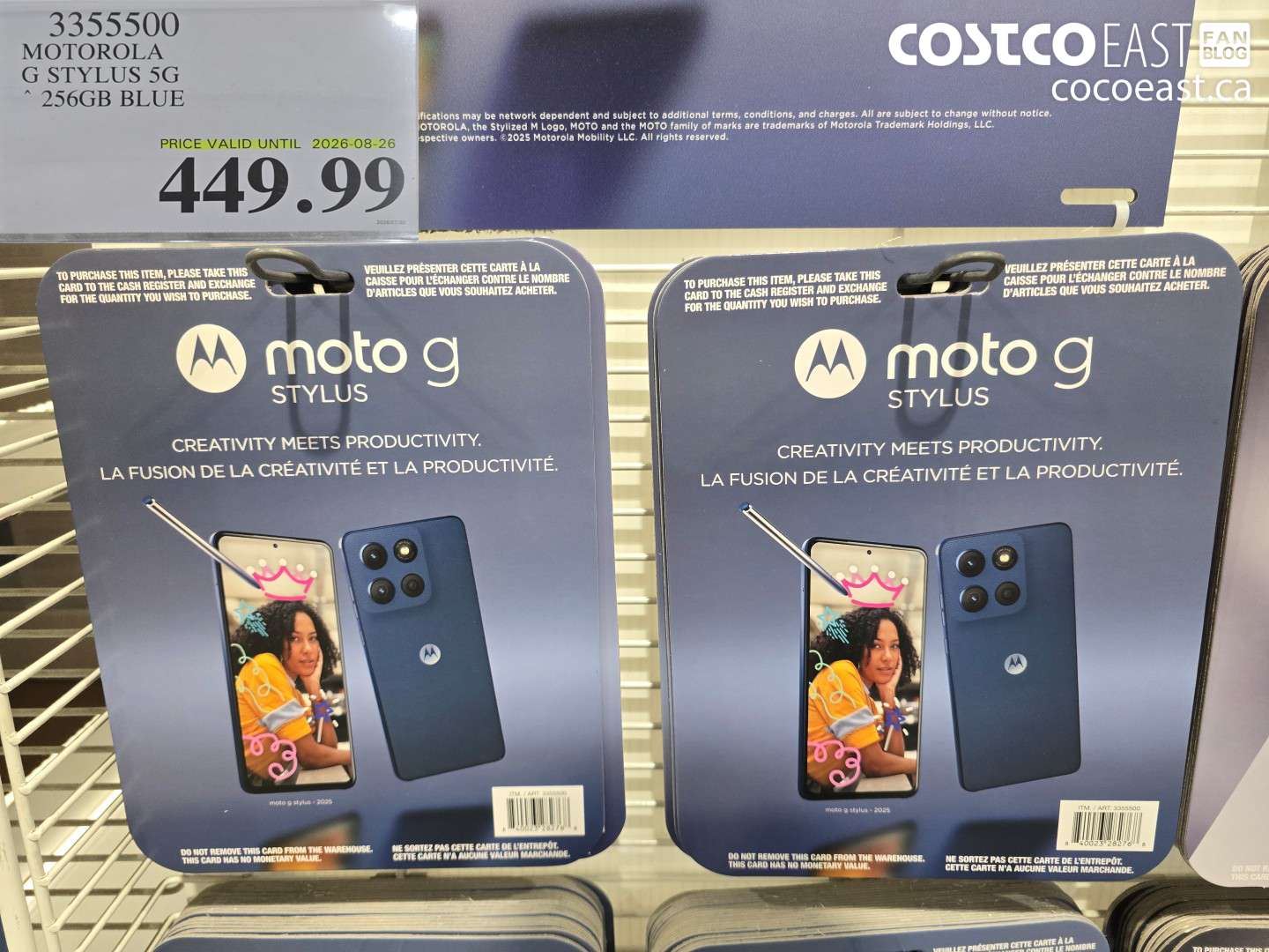 3355500 MOTOROLA G STYLUS 5G 256GB BLUE $449.99