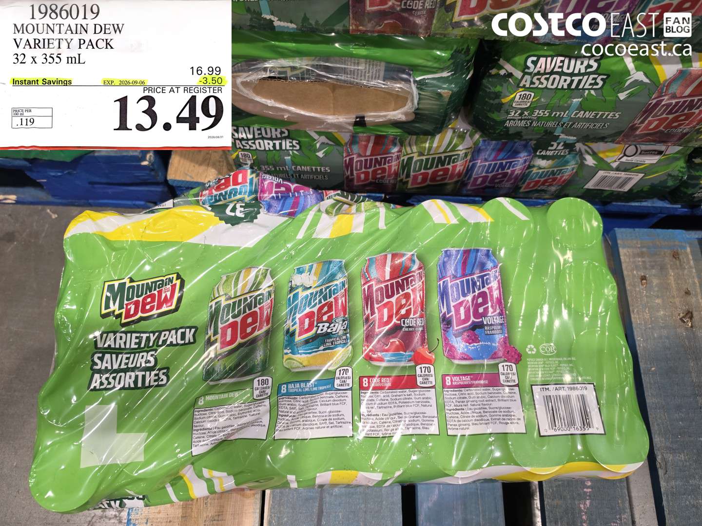 1986019 MOUNTAIN DEW VARIETY PACK 32 X 355 ML ($3.50 INSTANT SAVINGS EXPIRES ON 2026-09-06) $13.49