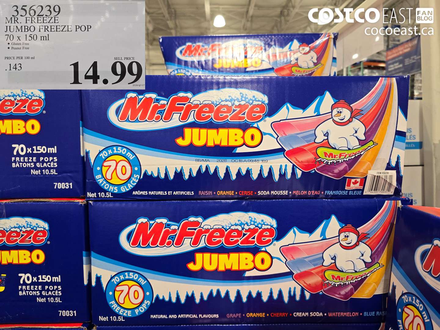 356239 MR. FREEZE JUMBO FREEZE POP 70 X 150 ML $14.99
