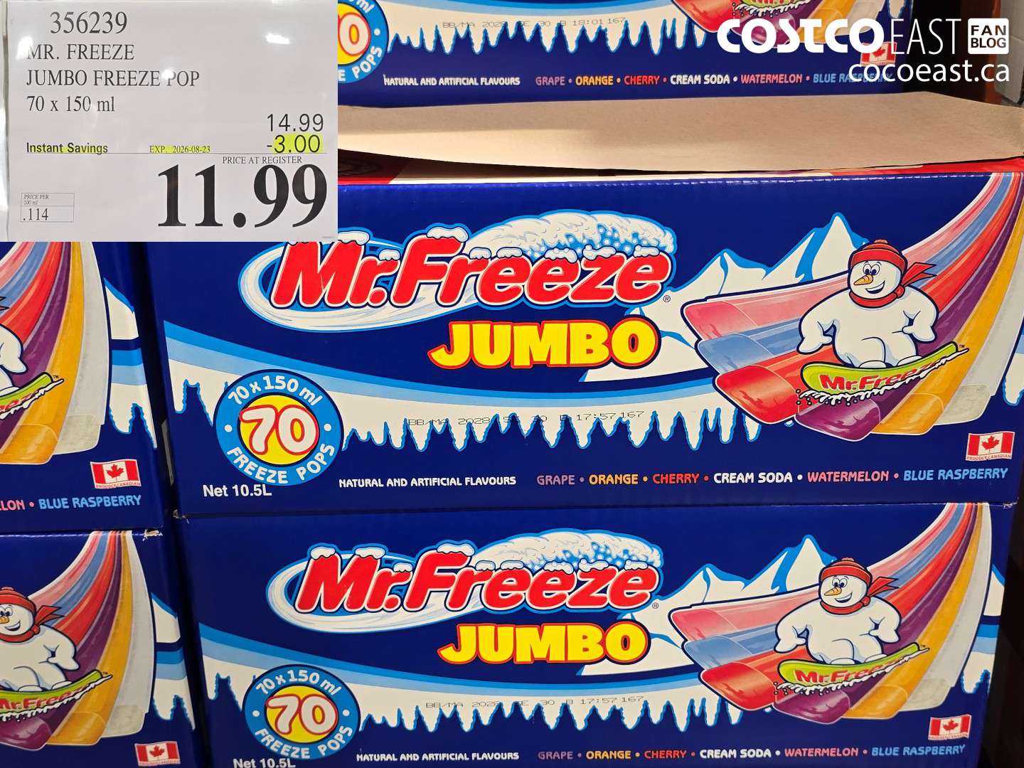 356239 MR. FREEZE JUMBO FREEZE POP 70 X 150 ML ($3.00 INSTANT SAVINGS EXPIRES ON 2026-08-23) $11.99