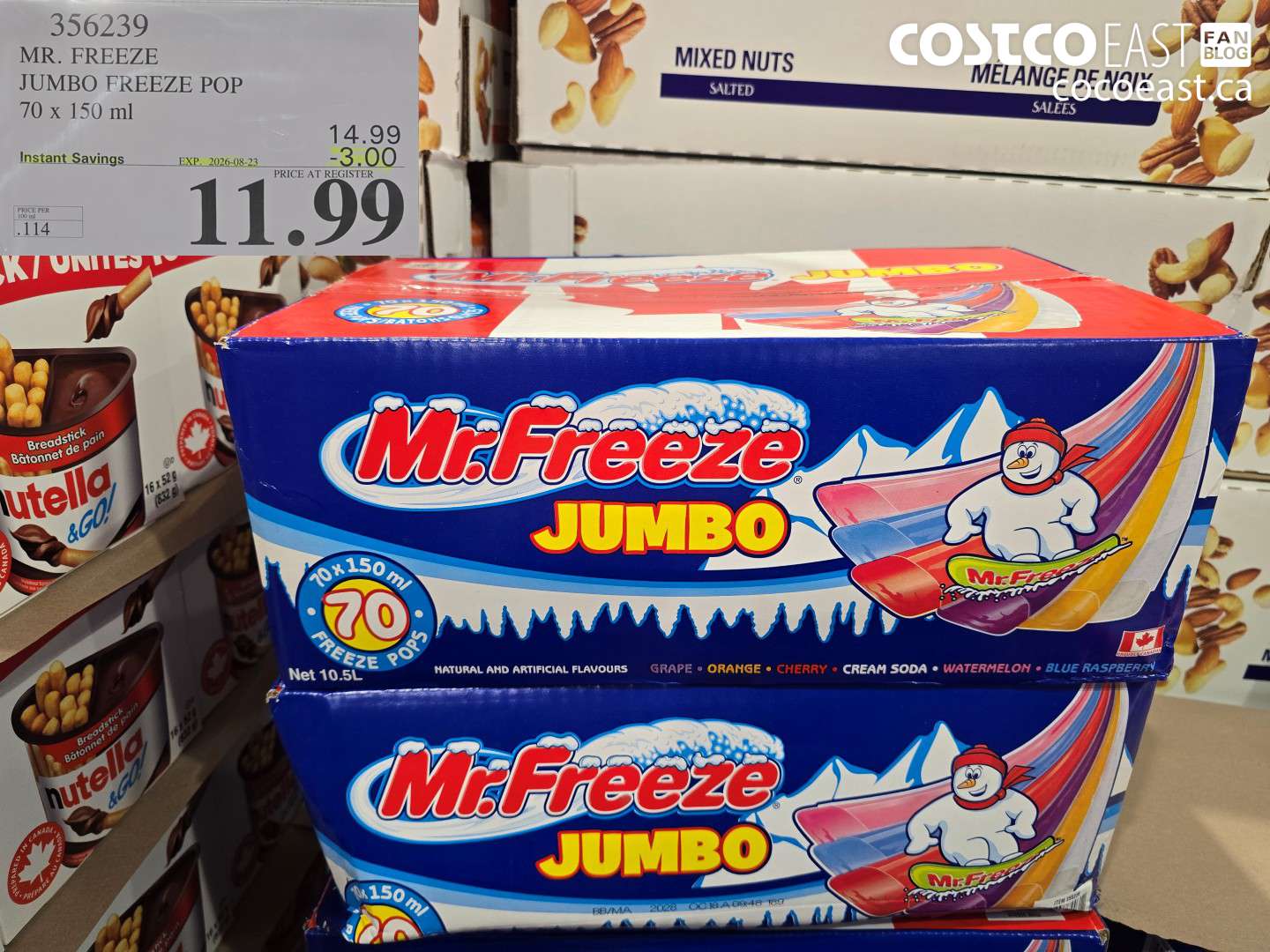 356239 MR. FREEZE JUMBO FREEZE POP 70 X 150 ML ($3.00 INSTANT SAVINGS EXPIRES ON 2026-08-23) $11.99