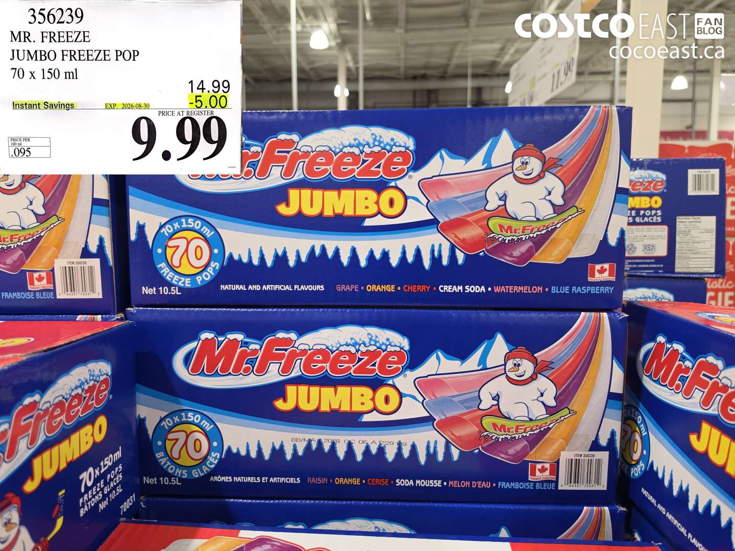356239 MR. FREEZE JUMBO FREEZE POP 70 X 150 ML ($5.00 INSTANT SAVINGS EXPIRES ON 2026-08-30) $9.99