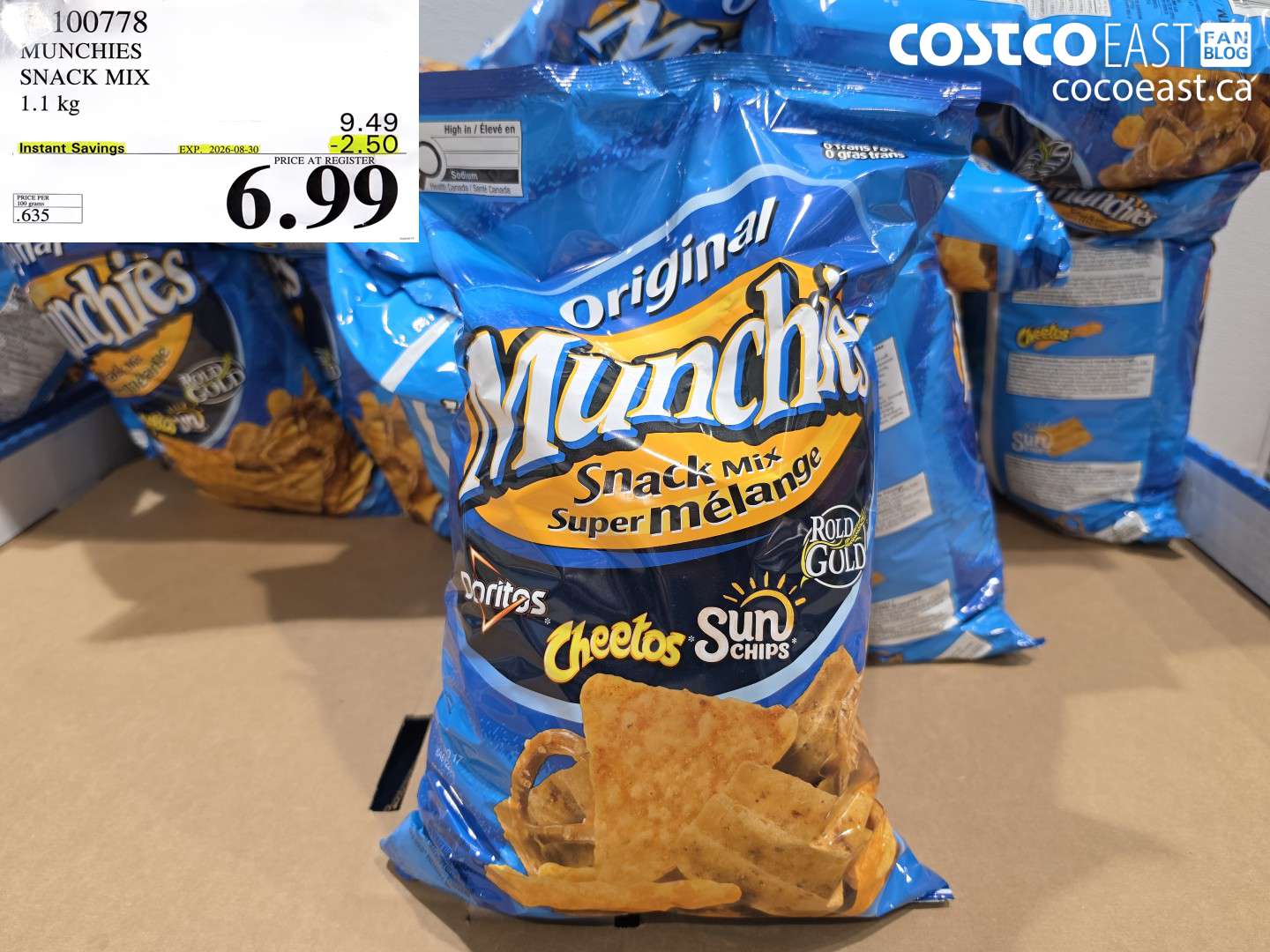 100778 MUNCHIES SNACK MIX 1.1 KG ($2.50 INSTANT SAVINGS EXPIRES ON 2026-08-30) $6.99