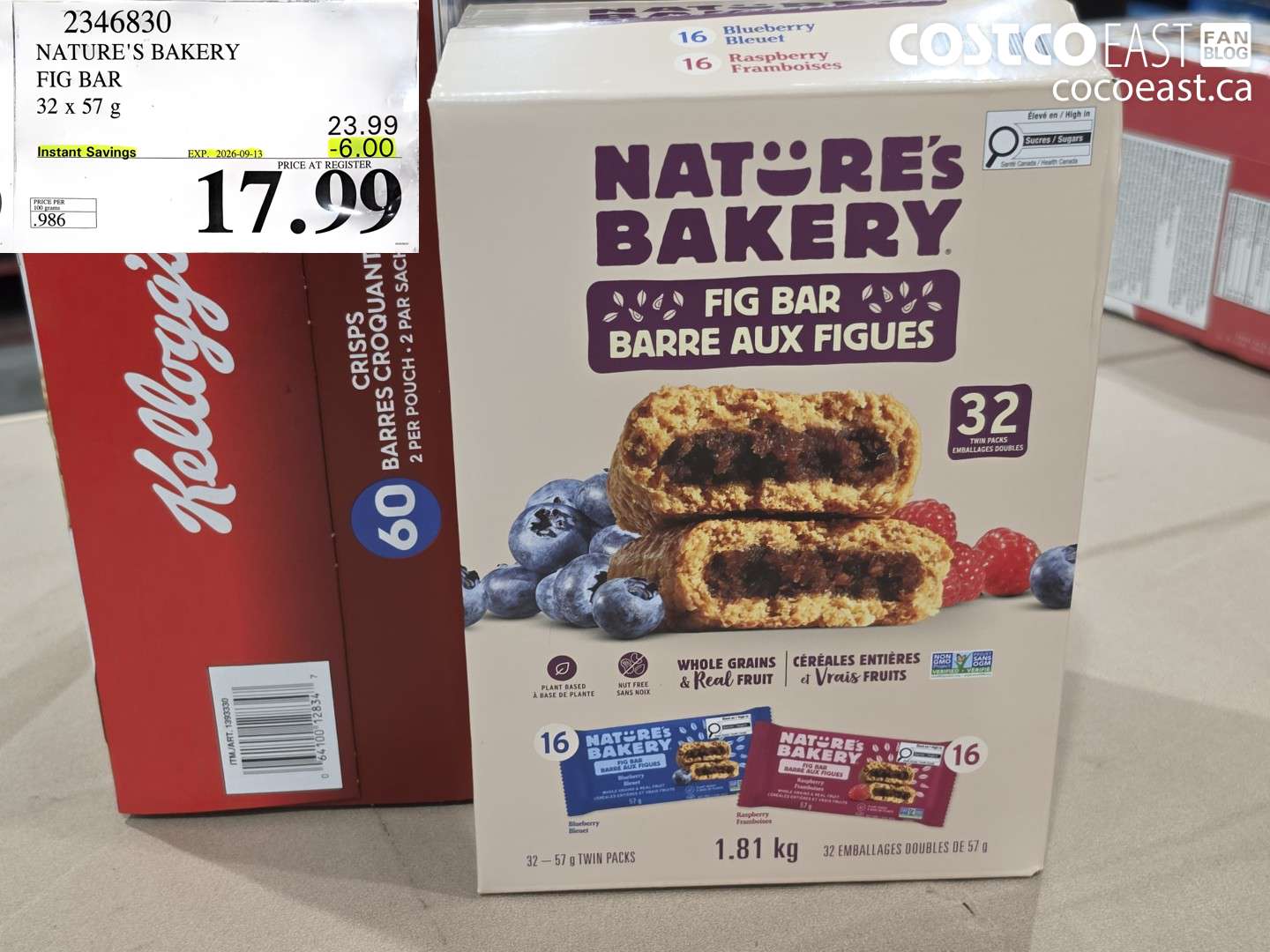 2346830 NATURE'S BAKERY FIG BAR 32 X 57 G ($6.00 INSTANT SAVINGS EXPIRES ON 2026-09-13) $17.99