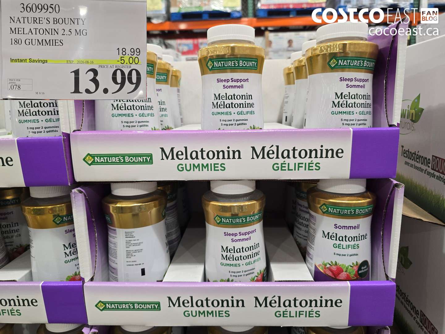 3609950 NATURE'S BOUNTY MELATONIN 2.5 MG 180 GUMMIES ($5.00 INSTANT SAVINGS EXPIRES ON 2026-08-16) $13.99