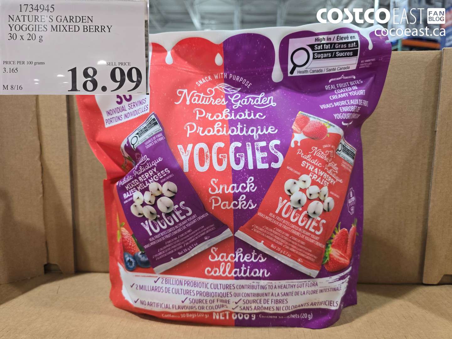 1734945 NATURE'S GARDEN YOGGIES MIXED BERRY 30 X 20 G $18.99