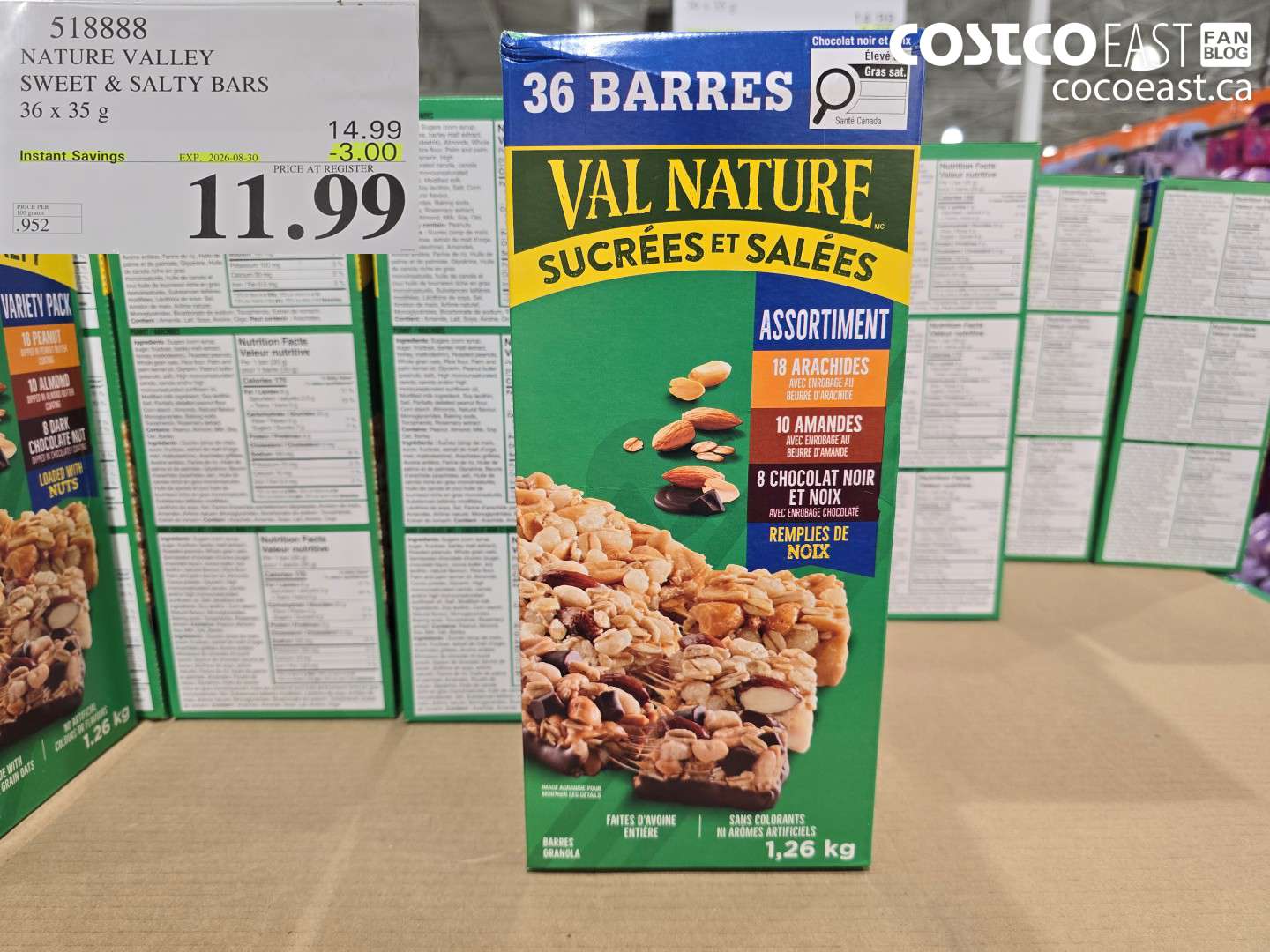 518888 NATURE VALLEY SWEET & SALTY BARS 36 X 35 G ($3.00 INSTANT SAVINGS EXPIRES ON 2026-08-30) $11.99
