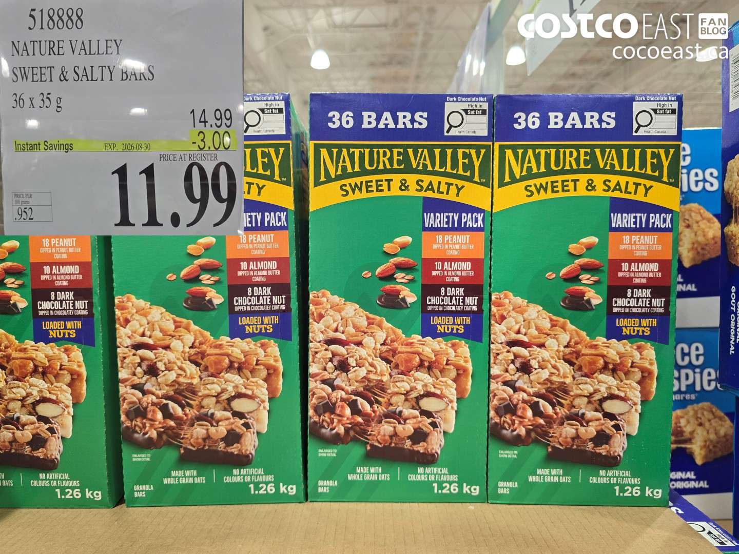 518888 NATURE VALLEY SWEET & SALTY BARS 36 X 35 G ($3.00 INSTANT SAVINGS EXPIRES ON 2026-08-30) $11.99