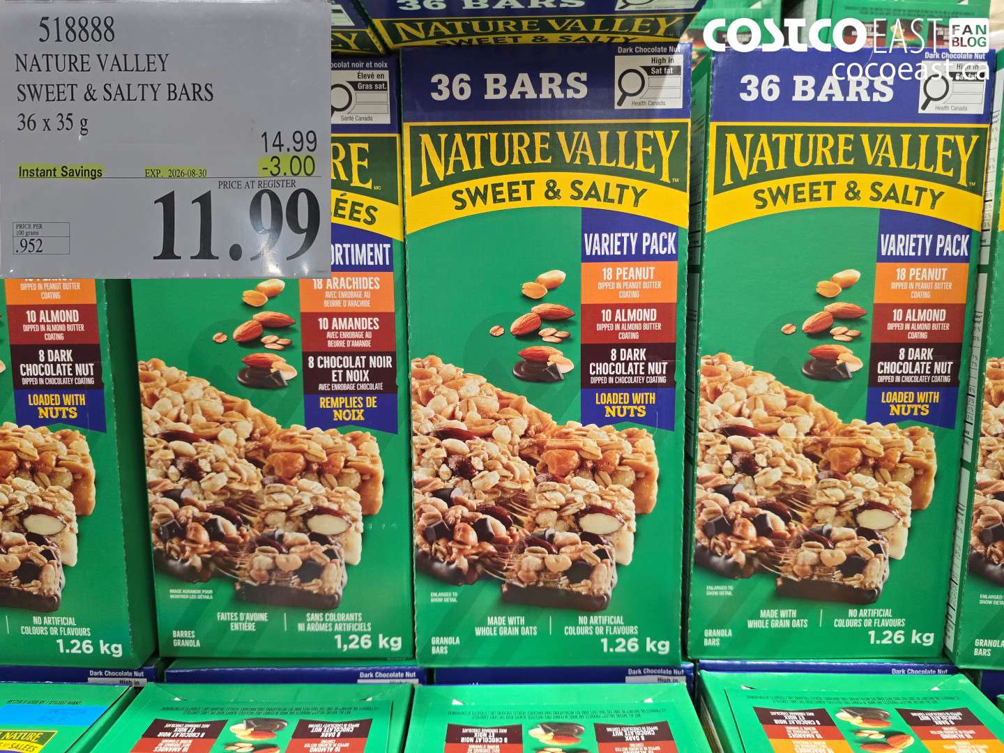 518888 NATURE VALLEY SWEET & SALTY BARS 36 X 35 G ($3.00 INSTANT SAVINGS EXPIRES ON 2026-08-30) $11.99