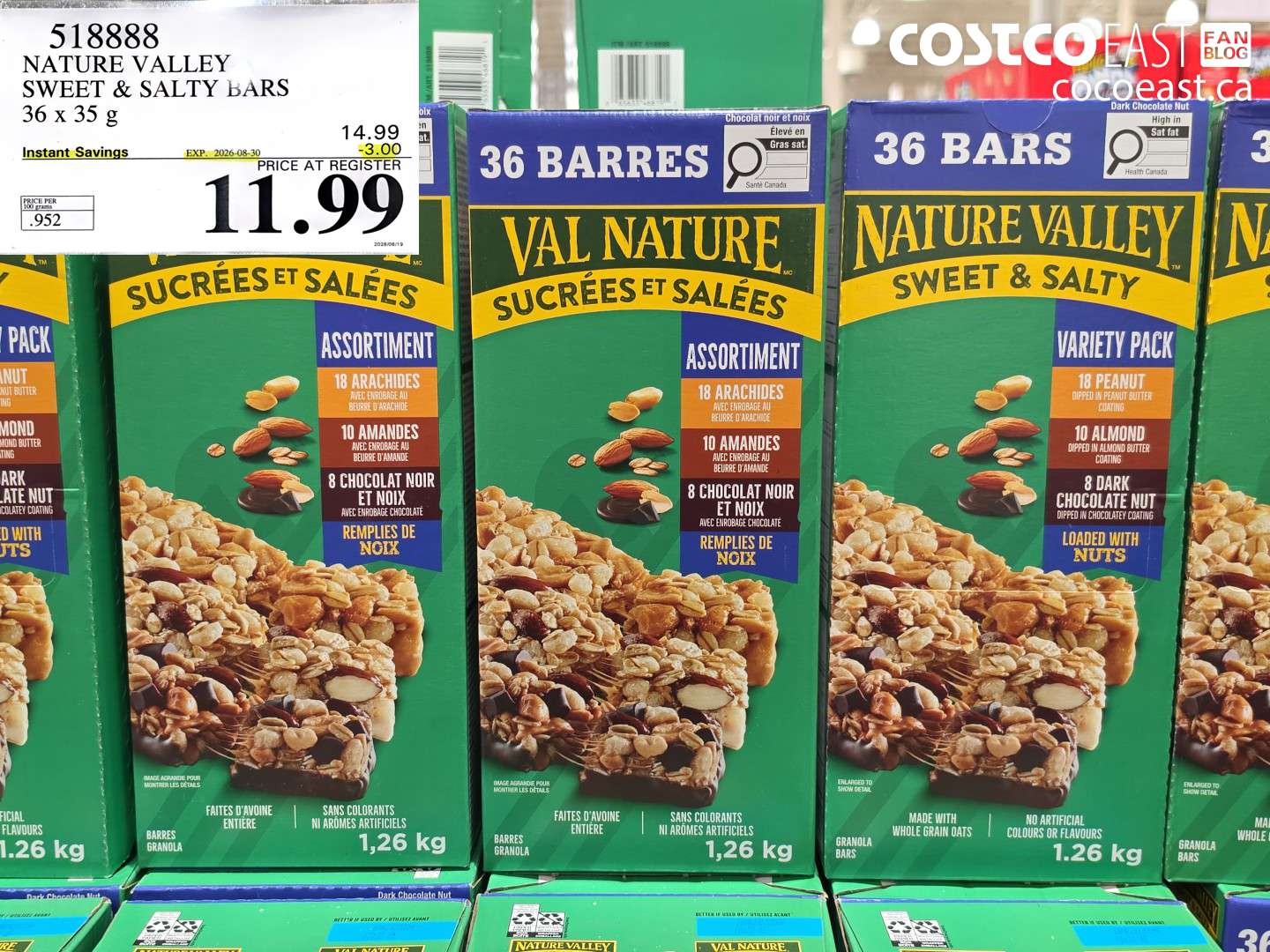 518888 NATURE VALLEY SWEET & SALTY BARS 36 X 35 G ($3.00 INSTANT SAVINGS EXPIRES ON 2026-08-30) $11.99