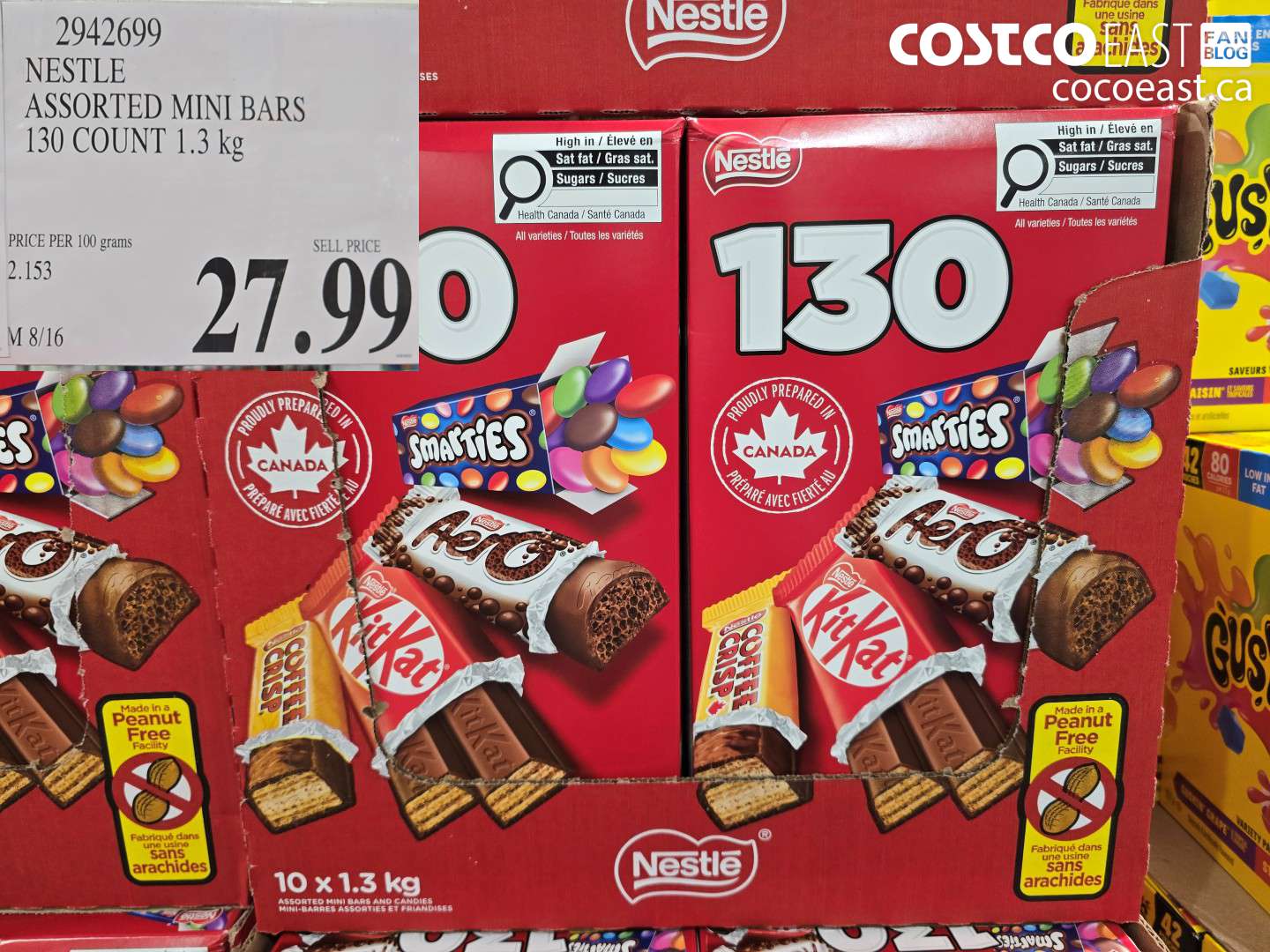 2942699 NESTLE ASSORTED MINI BARS 130 COUNT 1.3 KG $27.99