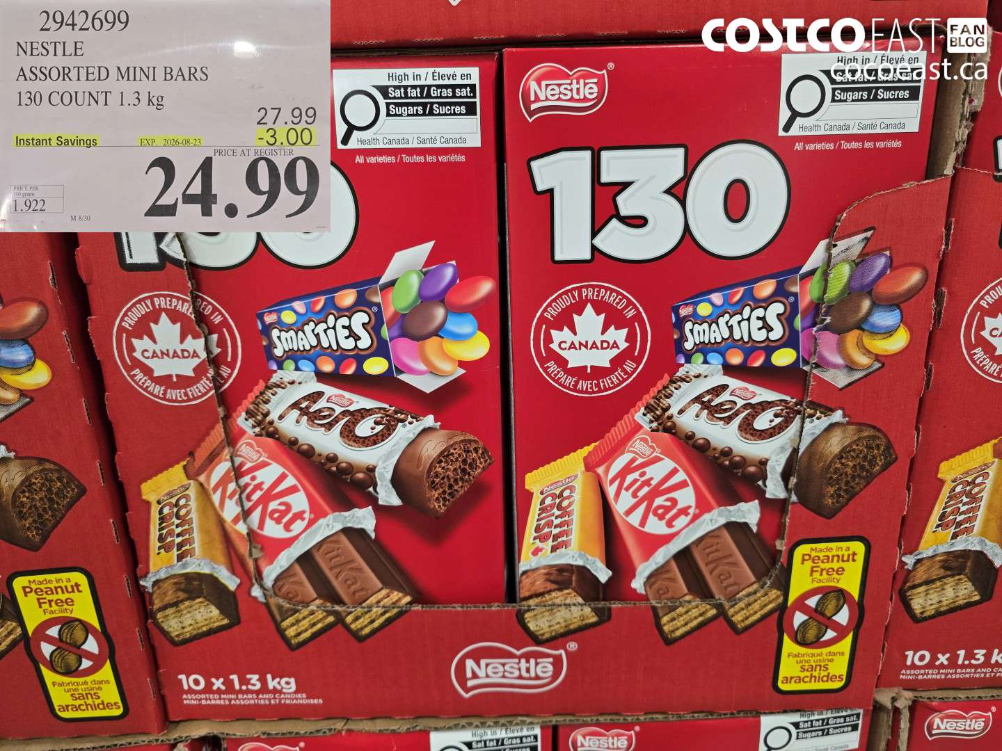 2942699 NESTLE ASSORTED MINI BARS 130 COUNT 1.3 KG ($3.00 INSTANT SAVINGS EXPIRES ON 2026-08-23) $24.99