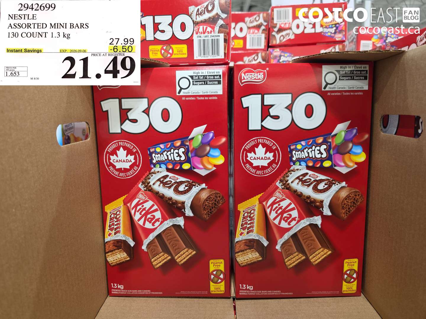 2942699 NESTLE ASSORTED MINI BARS 130 COUNT 1.3 KG ($6.50 INSTANT SAVINGS EXPIRES ON 2026-09-06) $21.49