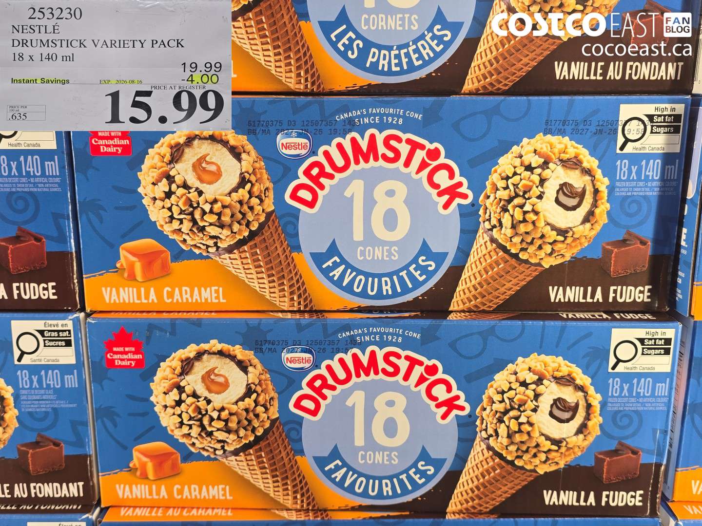 253230 NESTLÉ DRUMSTICK VARIETY PACK 18 X 140 ML ($4.00 INSTANT SAVINGS EXPIRES ON 2026-08-16) $15.99