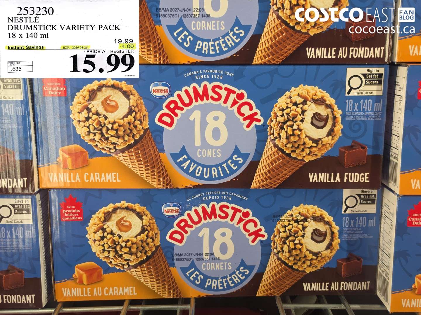 253230 NESTLÉ DRUMSTICK VARIETY PACK 18 X 140 ML ($4.00 INSTANT SAVINGS EXPIRES ON 2026-08-26) $15.99