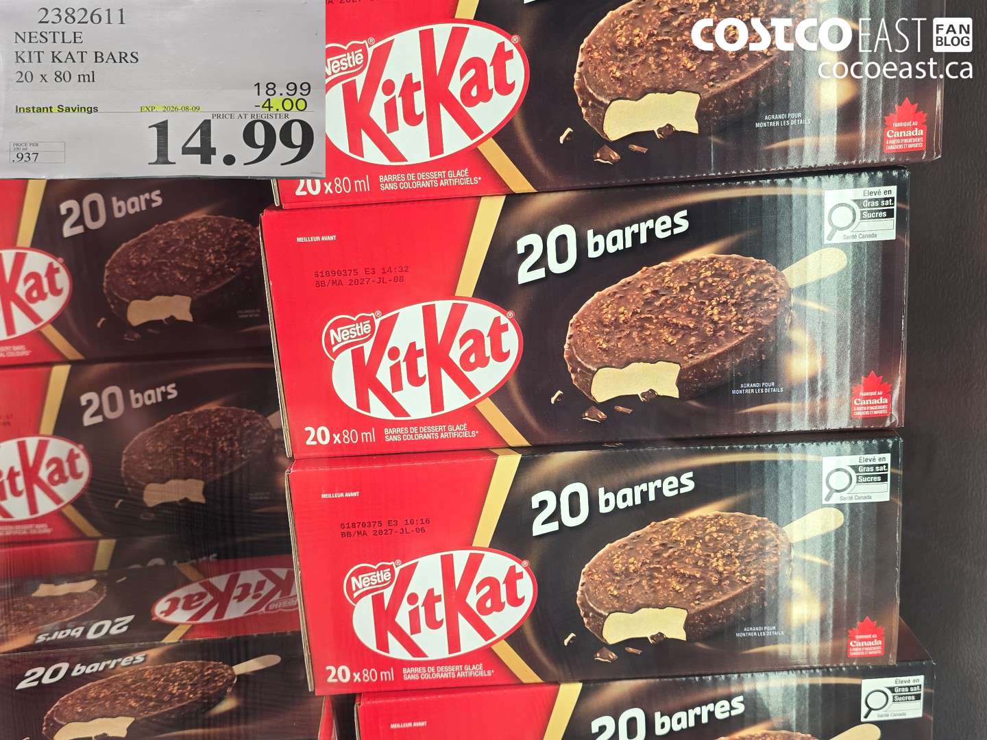 2382611 NESTLE KIT KAT BARS 20 X 80 ML ($4.00 INSTANT SAVINGS EXPIRES ON 2026-08-09) $14.99