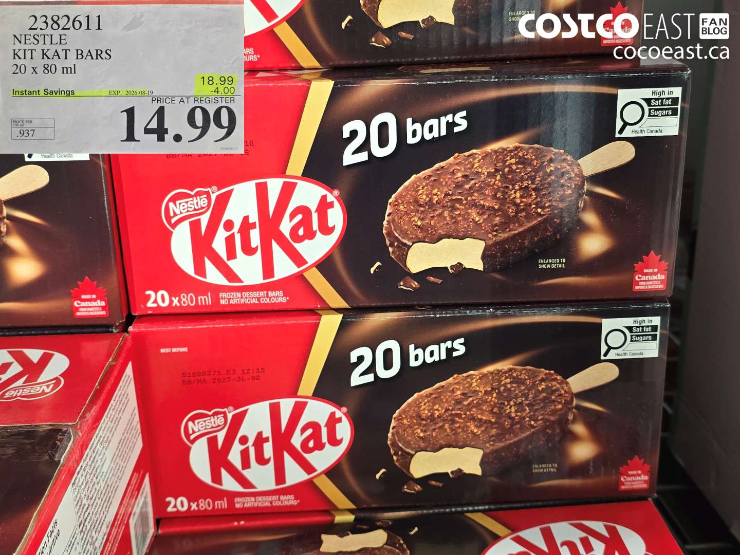 2382611 NESTLE KIT KAT BARS 20 X 80 ML ($4.00 INSTANT SAVINGS EXPIRES ON 2026-08-19) $14.99