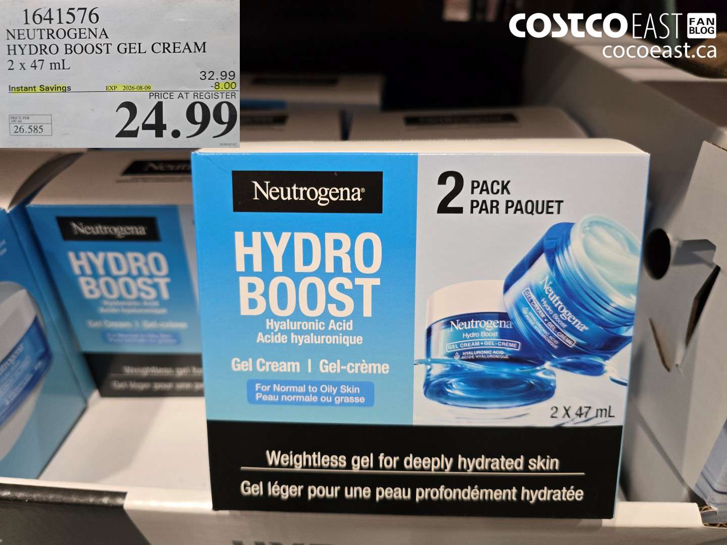 1641576 NEUTROGENA HYDRO BOOST GEL CREAM 2 X 47 ML ($8.00 INSTANT SAVINGS EXPIRES ON 2026-08-09) $24.99