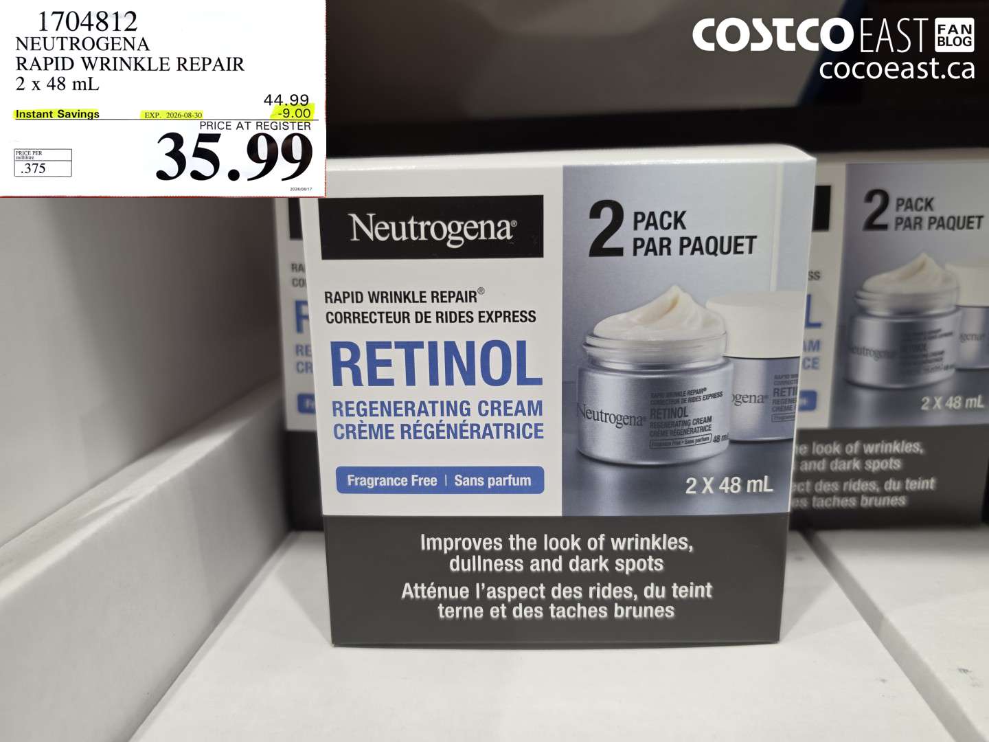 1704812 NEUTROGENA RAPID WRINKLE REPAIR 2 X 48 ML ($9.00 INSTANT SAVINGS EXPIRES ON 2026-08-30) $35.99