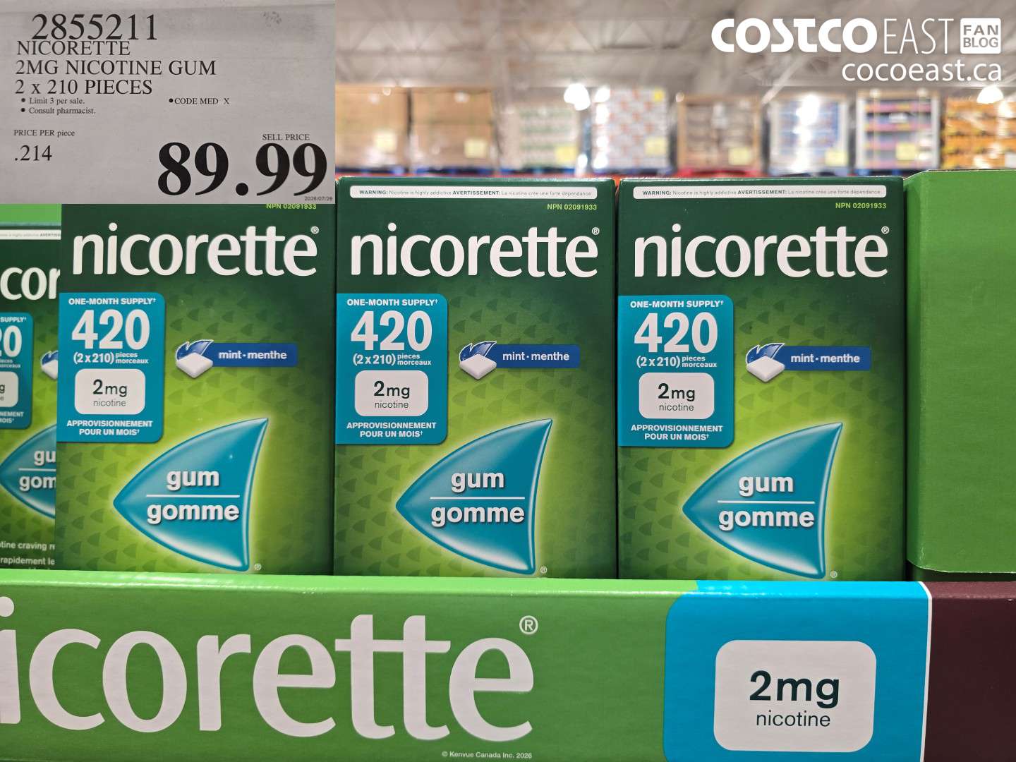 2855211 NICORETTE 2MG NICOTINE GUM 2 X 210 PIECES $89.99