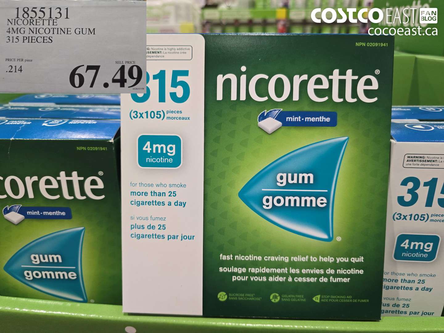 1855131 NICORETTE 4MG NICOTINE GUM 315 PIECES $67.49