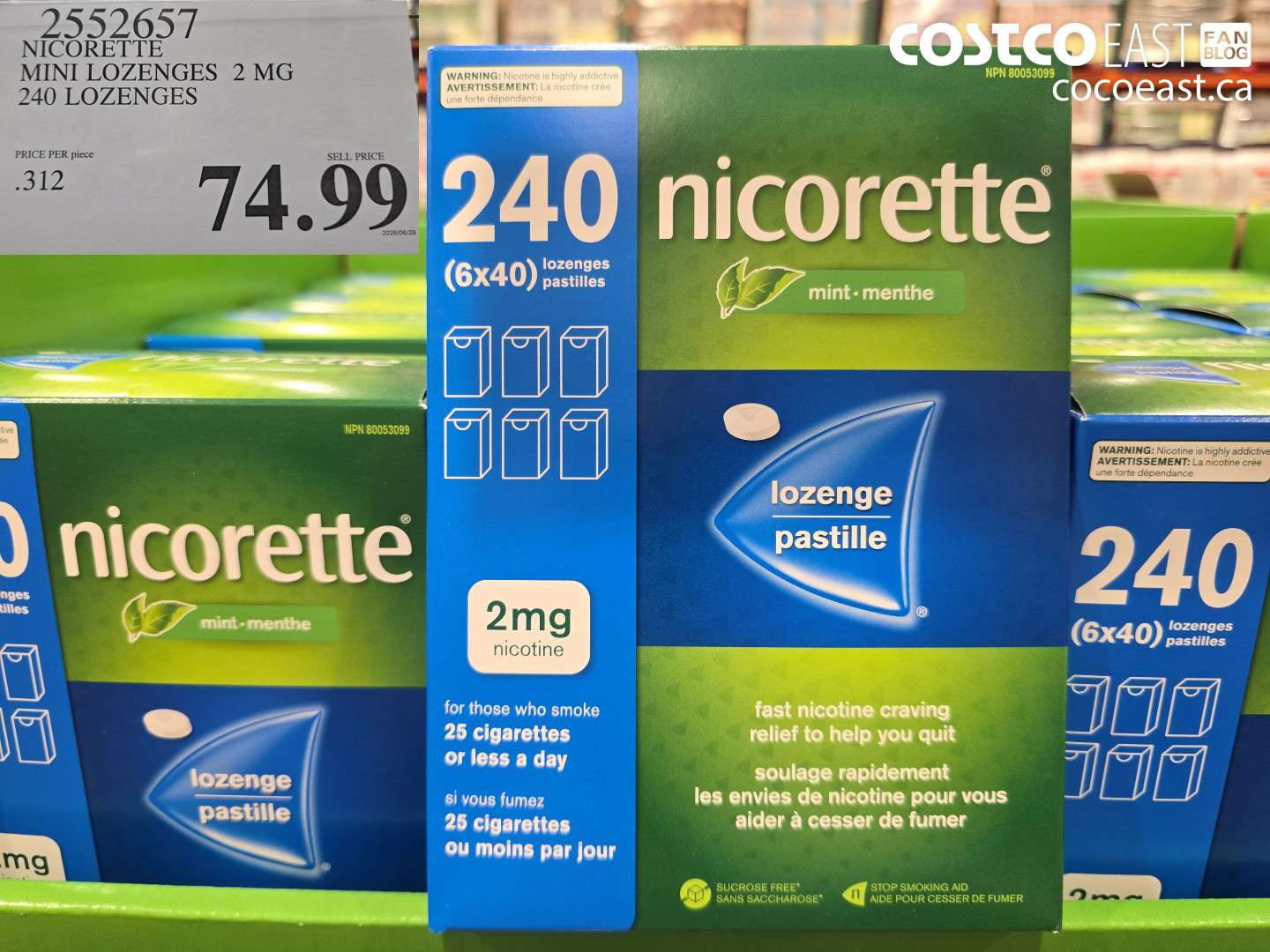 2552657 NICORETTE MINI LOZENGES 2 MG 240 LOZENGES $74.99